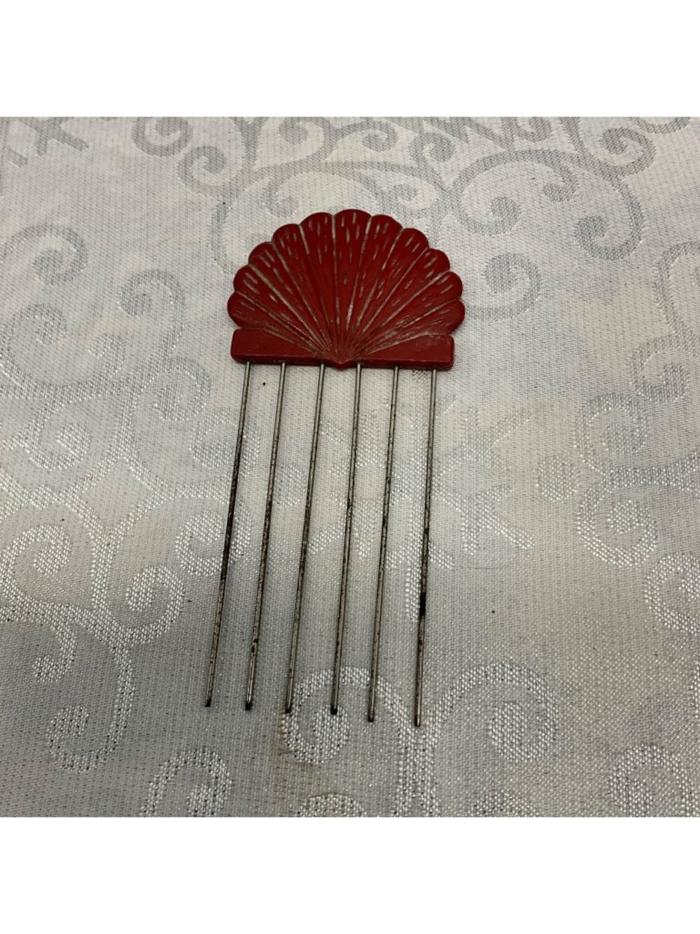 Vintage Red Shell Hair Comb Pick 6 Long metal prongs Tines Retro hair Accessory